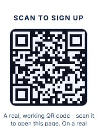A real, working LeaguePour QR sign-up code from the demo page.